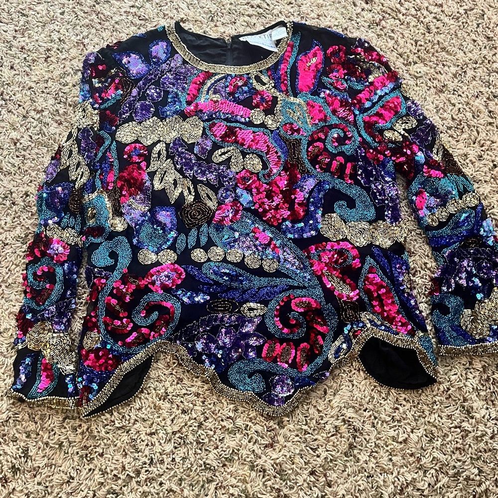 Vintage Oleg Cassini Black Sequin Embellished Top